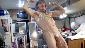 Quivering 71-yr old trannies flaunt bulging biceps, dance, perform 40-pound curls like pros, then strip