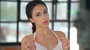 Beautiful brunette Alyssa Bounty looks great in the doggy style pose