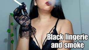 Smoking in black lingerie