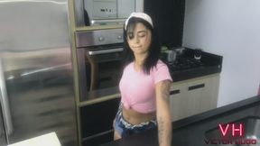 My maid sucked my dick in the kitchen