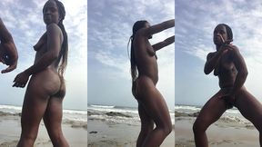 crazybitch fingering her anal hole at the beach side whiles talking to a stranger who was taking me some videos