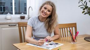 Astonishing blonde babe Eyla Moore is fucking with a pink dildo