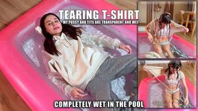Completely wet tits and pussy, ripping t-shirt in the pool