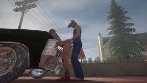 trucker has sex on a chevy impala
