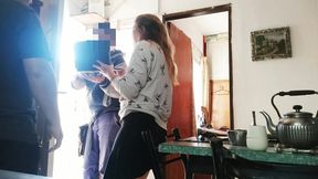 Housewife in no panties reveals her pussy&#x1F32E;&#xFE0F; to tech support while spying on erotic intercourse