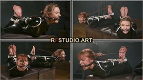 Rita and Astrid Barefoot in Catsuits - Double Bastinado for Hogtied and Gagged Cuties (FULL HD MP4)