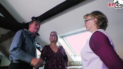 German old Cleaning Housewife seduces from couple for threesome FFM