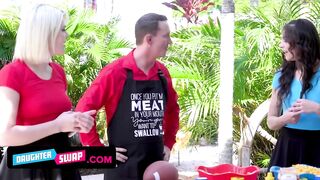 Attractive Teen Step Daughters Seduce Their Step Fathers While Playing Football During A Sunday BBQ