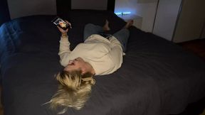 Blonde beauty's solo session: moans, tremors, and dripping wet vulva as she rides her own flesh