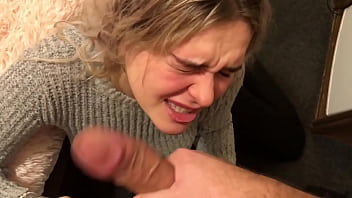 Submissive blonde's slut mouth totally USED. Then she drinks COFFEE with CUM! (Full Video)