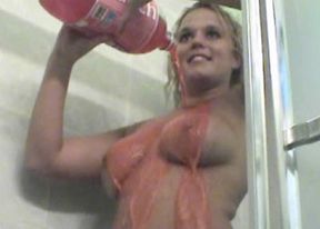 Belle takes a shower with soda