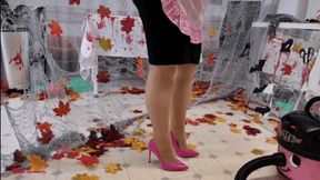 Mila - messiest maid of Halloween - vacuuming