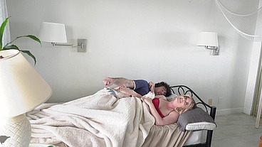 Stepmom shares a single hotel room bed with stepson