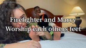 Male Firefighter and Marcy: worshiping each others feet
