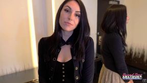 Skiny Inked Brunette Ashley Wolf Plays with Dildo and Tits!