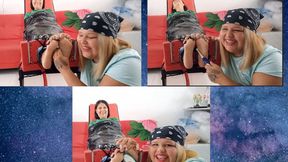 Samantha is tickled on her soles