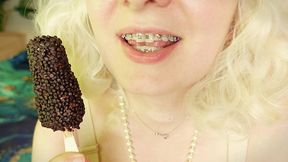 hot asmr video great sound of eating with braces 4k (arya grander)