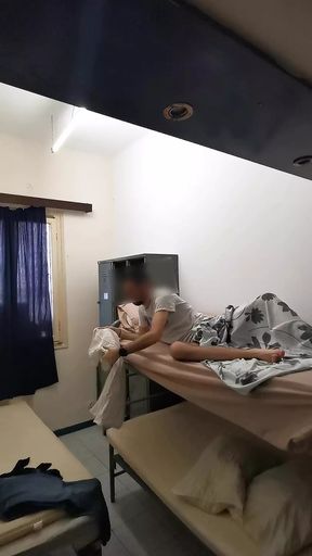 Cumming on sailor&#039;s Uniform in the Barracks
