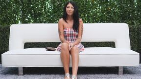 Hung black men sharing the ass of a black-haired babe on her first interracial casting