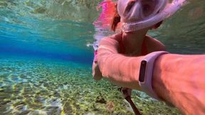 Carissa underwater freediving in the spring head--going deep!