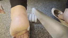 Candid Almost caught behind the chair dipping and inside the worn flats