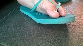 Lovely Redhead Doll Wears Sexy Flip Flops On Her Delicious Feet In Public