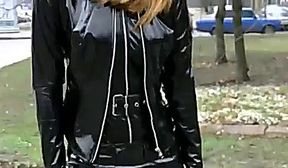 Olga in black suit pvc