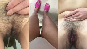 pissing girl, urine close-up. shows very dirty worn underpants. compilation 4 videos