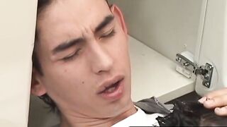 OTBXXX.com - Skinny gay dude gets his ass fucked hard and fast in the kitchen until h