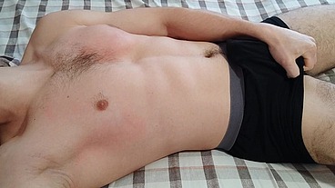 Hot guy in black briefs started massaging his balls and arousing his big cock Alex Huff