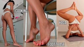Yoga in bikini, cooking breakfast, bare feet tease - live stream