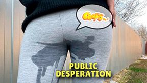 Female Desperation! Pee in grey leggings public outdoor