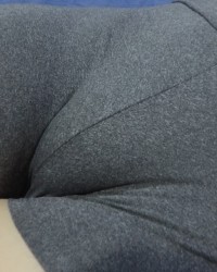 Touching and squeezing my tight pussy mound cameltoe through my gym shorts. photo