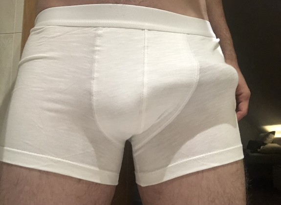 Hard bulge in white underwear