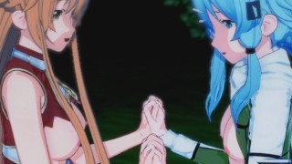刀剑神域 - Asuna X Sinon 3D Hentai 三人组