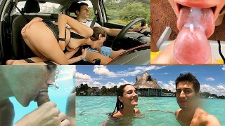 公路旅行吸吮、闪光和公开口交 - 业余情侣 MySweetApple