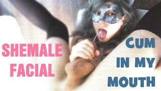 Femboy 面部射精 - 射在我自己的嘴里