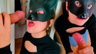 neighbor got a load of cum on her face after a blowjob