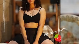 ⛓️ 穿着裙子的小跨性别婊子摸她的鸡巴女孩直到射精结束 |跨性别女孩 ️ ⚧