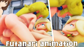Princess Peach 与巨大的鸡巴乱搞丰满的 Rosalina Futanari 女同性恋（Misterorzo 动画） - Jazziuu