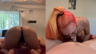Alt Babe 在她的脸上和屁股上用两个摄像头吸吮和乱搞