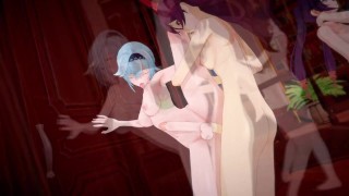 Futa orgy Eula, Amber, Mona and Venti Genshin Impact