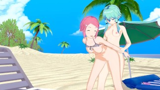 刀剑神域 — Lisbeth 被 futanari Sinon 操（3D 无尽）