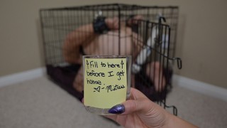 BDSM 小狗奴隶未能射入情妇的杯子 - 免提振动器高潮