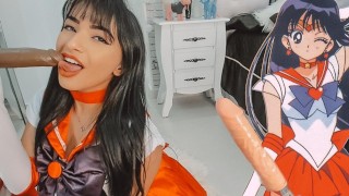 ASMR - Sailor Mars 口交让两个家伙在我嘴里射精 - 中出角色扮演女孩