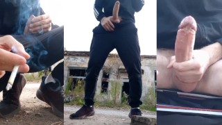 直男在一个废弃的房子里操一个想象中的同性恋者并在他身上射精