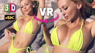泳池边的 VR 3D 4K 中的大假山雀 - 虚拟现实 BIMBO 微型比基尼他妈的 360/180