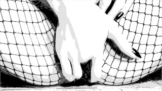 漫画风格的 ASMR 渔网黑白，有很多呻吟、呜咽和长指甲手指他妈的