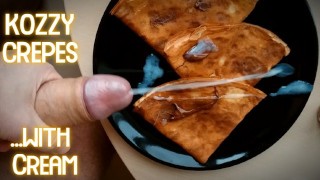 “奶油薄饼” - 在食物上射精