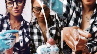 西班牙清洁女工洗掉并抽搐客户的鸡巴